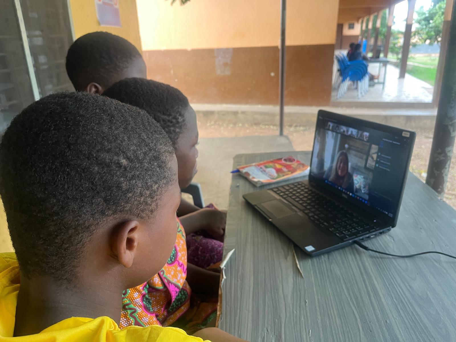 Students on a video call as part of the Adaklu Kodzobi community pilot